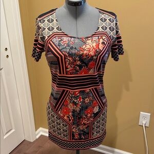 Forever 21 Black and Red Floral Geometric Short Sleeve Dress